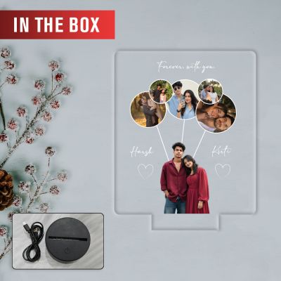 Personalized Couple LED Photo Lamp, Forever with You Custom Acrylic Night Light with Multiple Photos with Color Changing Base